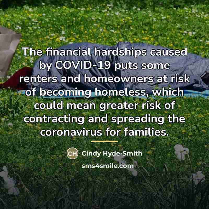 “The financial hardships caused by COVID-19 puts some renters and…” quote by Cindy Hyde-Smith