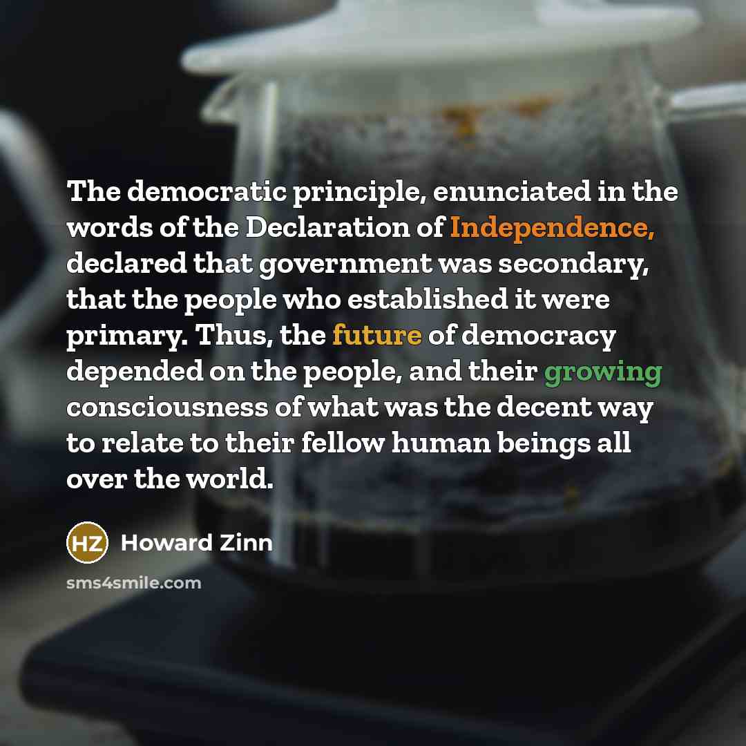 “The democratic principle, enunciated in the words of the Declaration…” quote by Howard Zinn