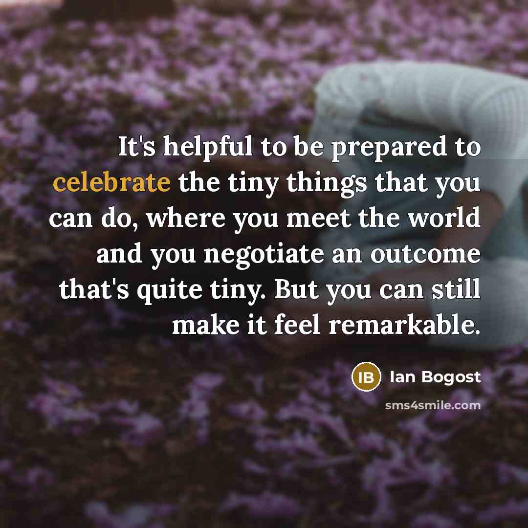 “It's helpful to be prepared to celebrate the tiny things…” quote by Ian Bogost