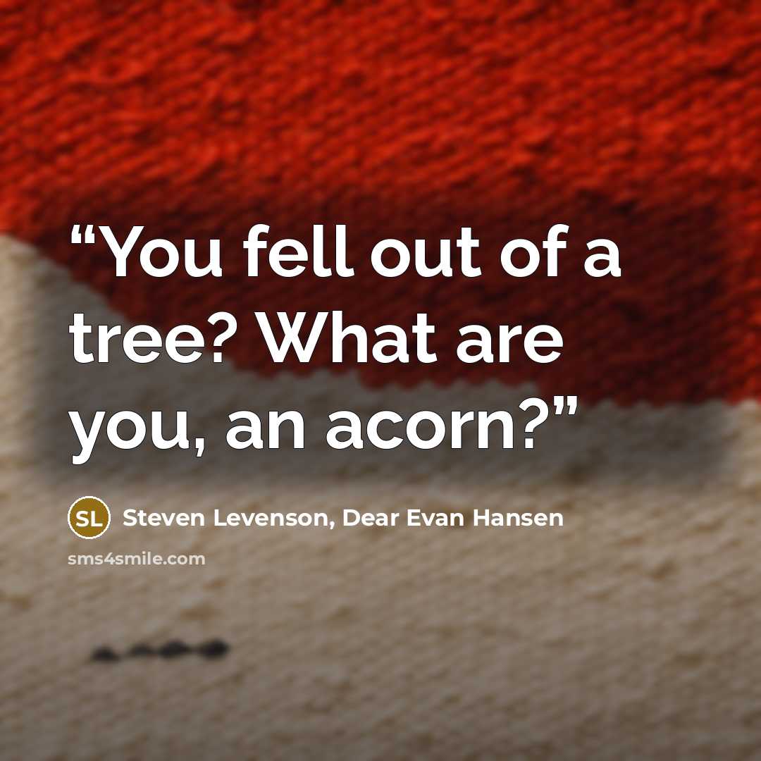 “You fell out of a tree? What are you, an acorn?” quote by Steven Levenson, Dear Evan Hansen