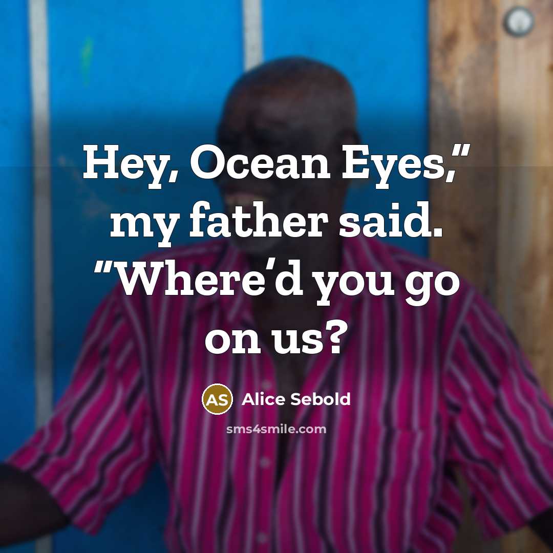 “Hey, Ocean Eyes,” my father said. “Where’d you go on…” quote by Alice Sebold