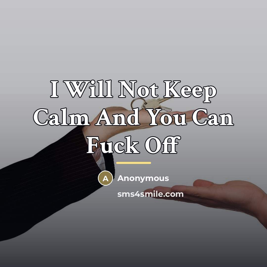 “I Will Not Keep Calm And You Can Fuck Off…” quote by Anonymous
