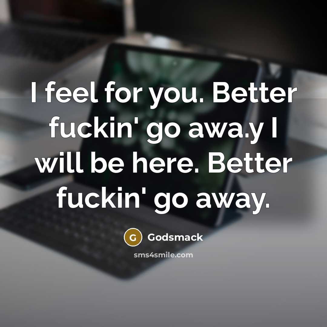 “I feel for you. Better fuckin' go awa.y I will…” quote by Godsmack