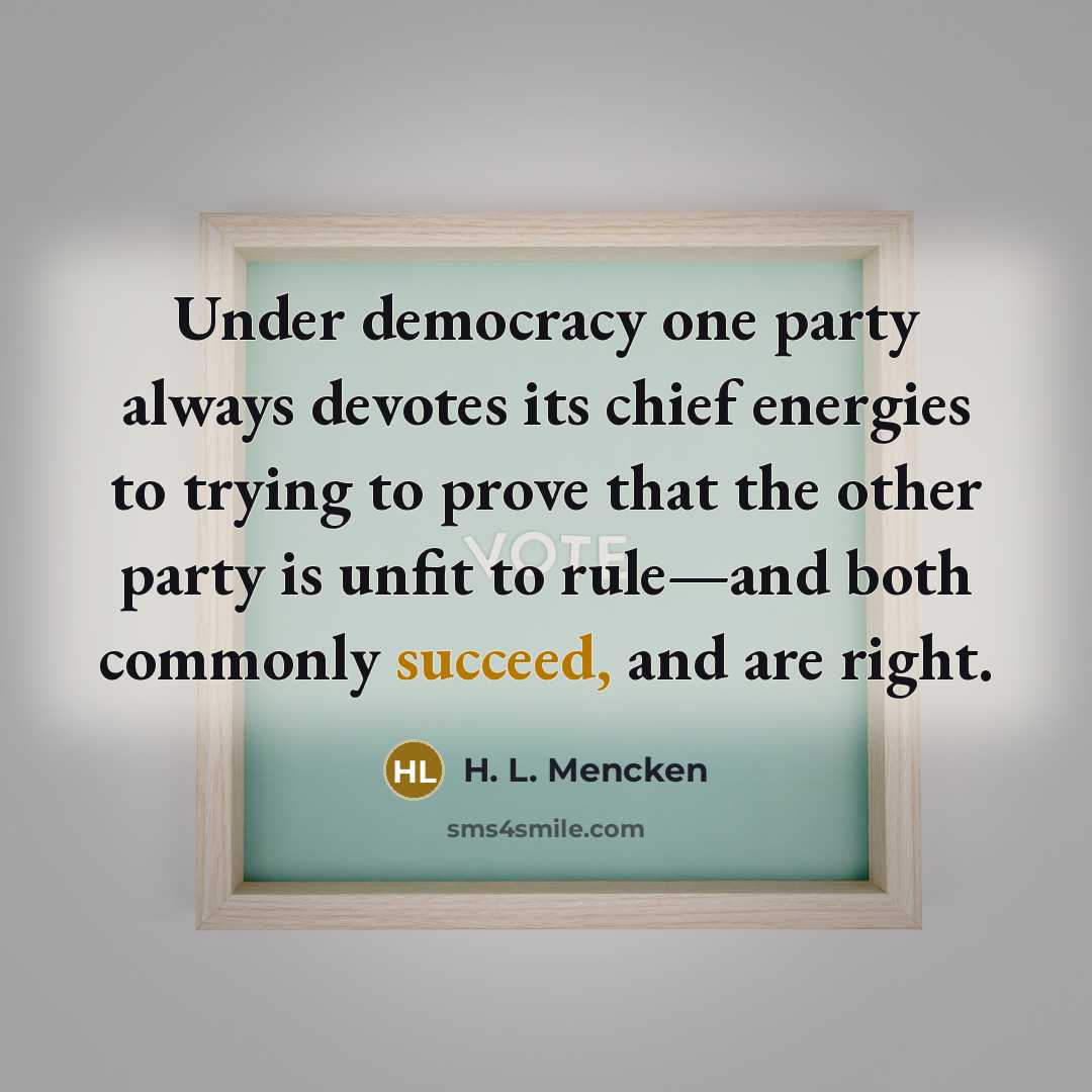 “Under democracy one party always devotes its chief energies to…” quote by H. L. Mencken