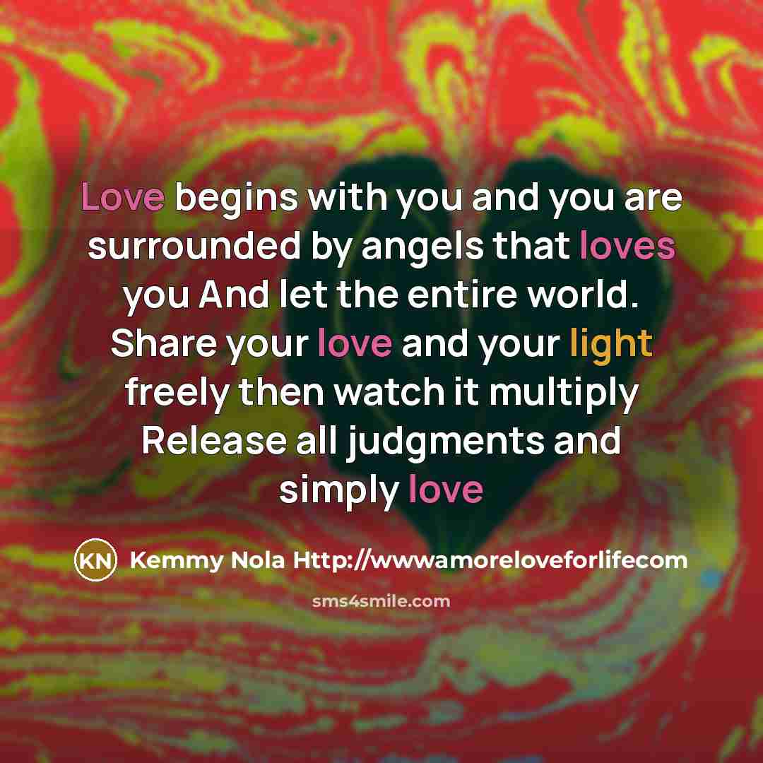 “Love begins with you and you are surrounded by angels…” quote by Kemmy Nola Http://wwwamoreloveforlifecom