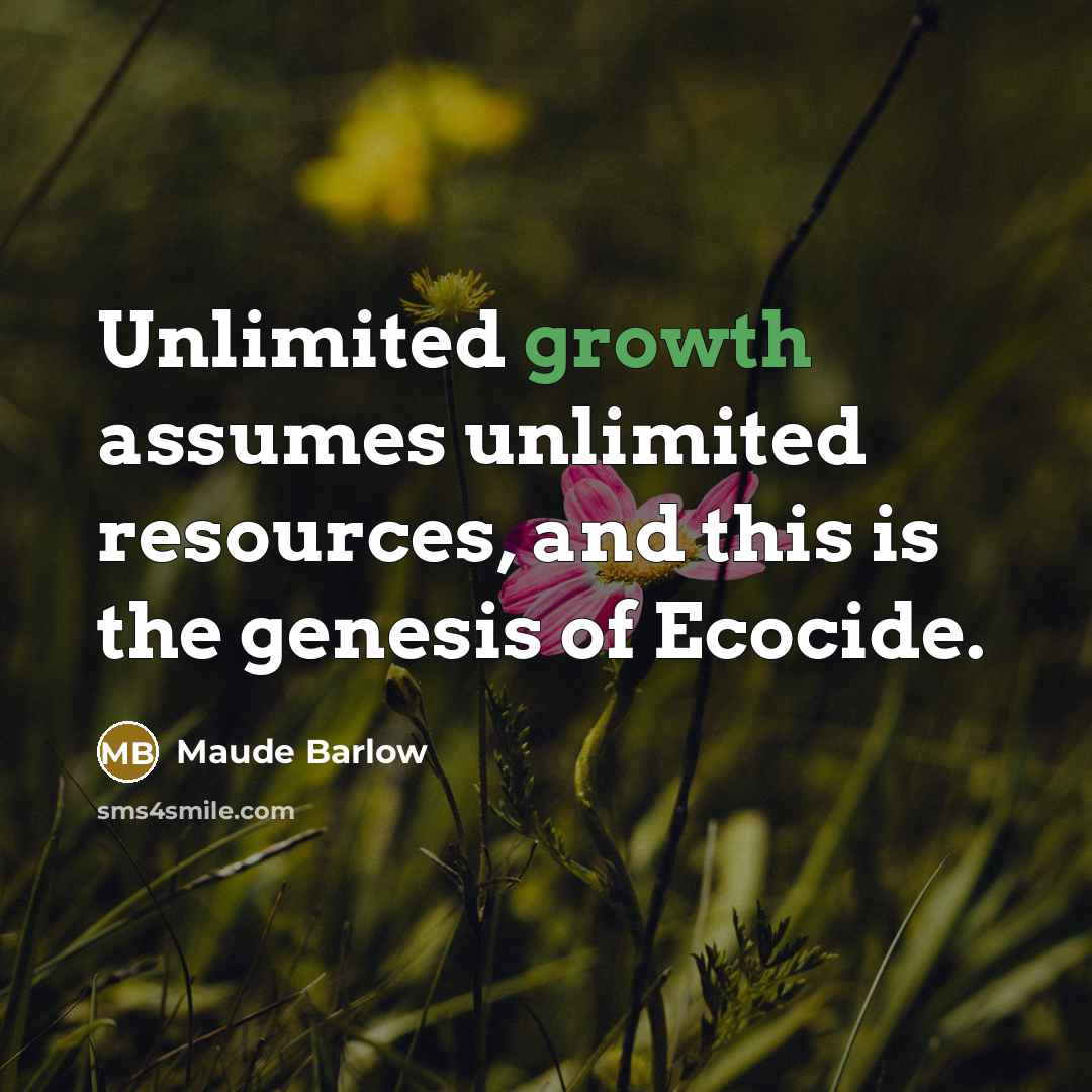 “Unlimited growth assumes unlimited resources, and this is the genesis…” quote by Maude Barlow