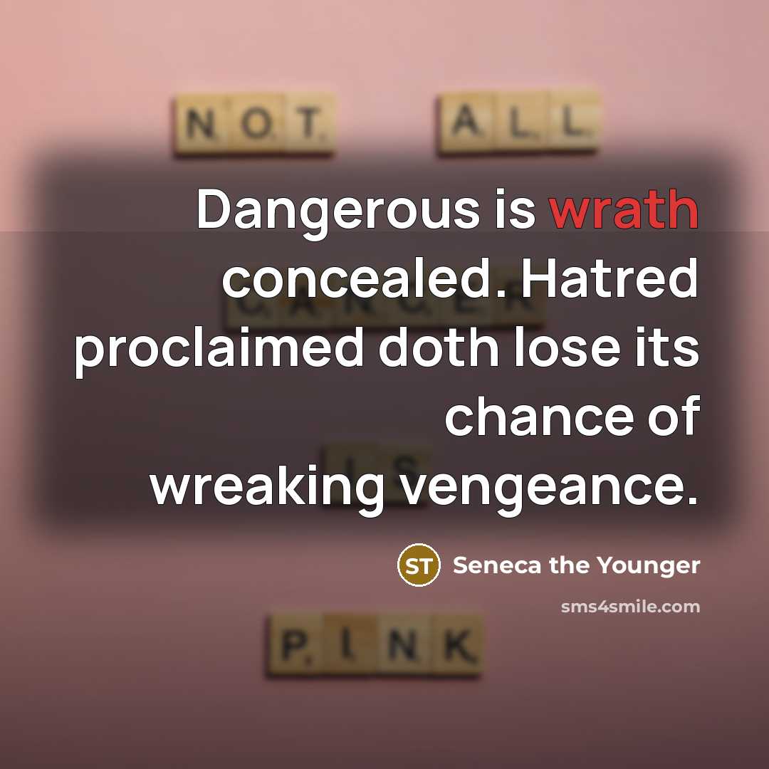 “Dangerous is wrath concealed. Hatred proclaimed doth lose its chance…” quote by Seneca the Younger