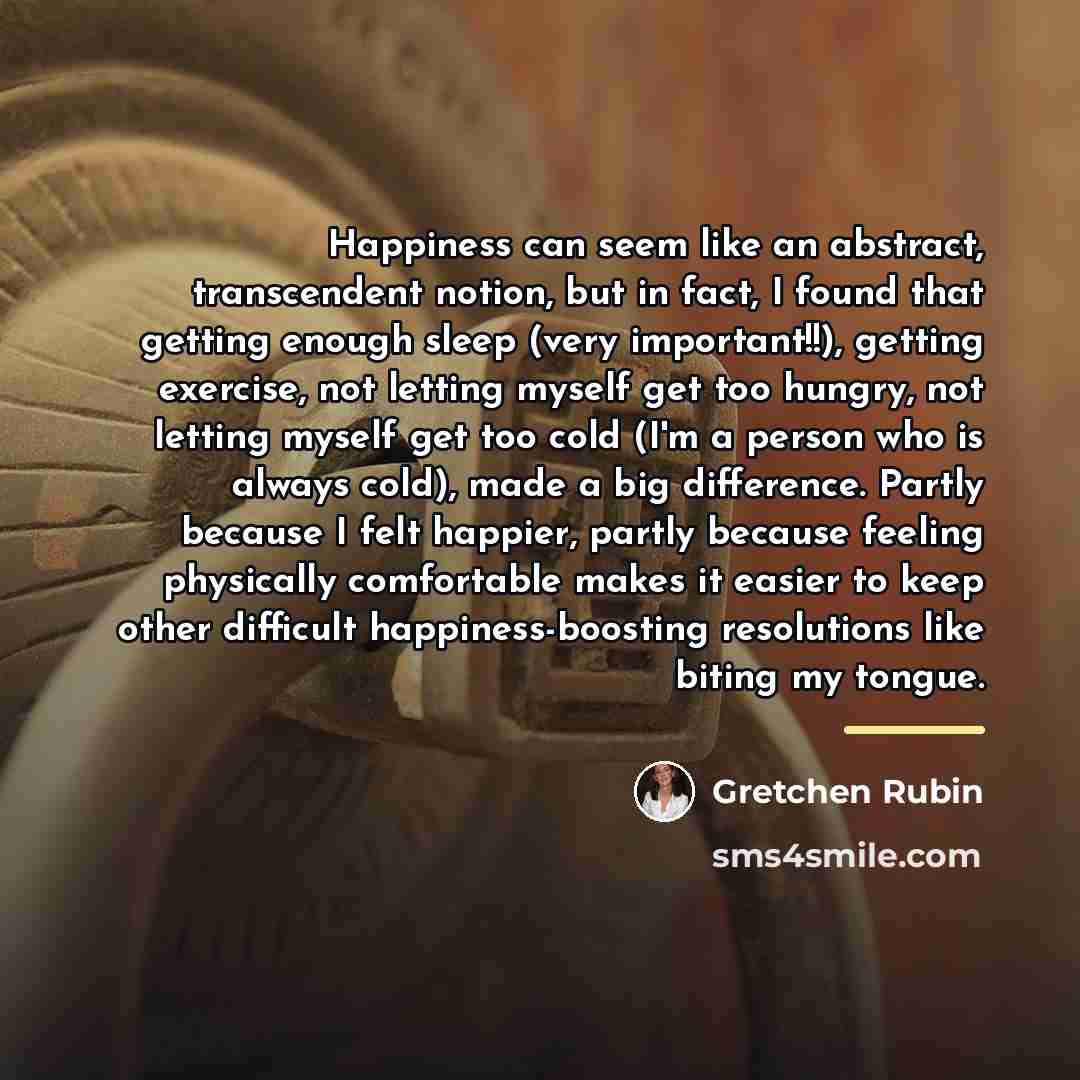 “Happiness can seem like an abstract, transcendent notion, but in…” quote by Gretchen Rubin