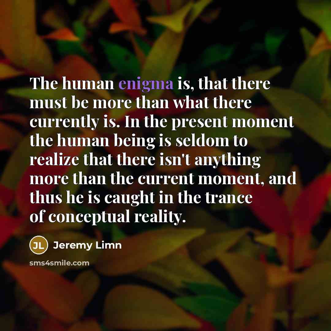 “The human enigma is, that there must be more than…” quote by Jeremy Limn