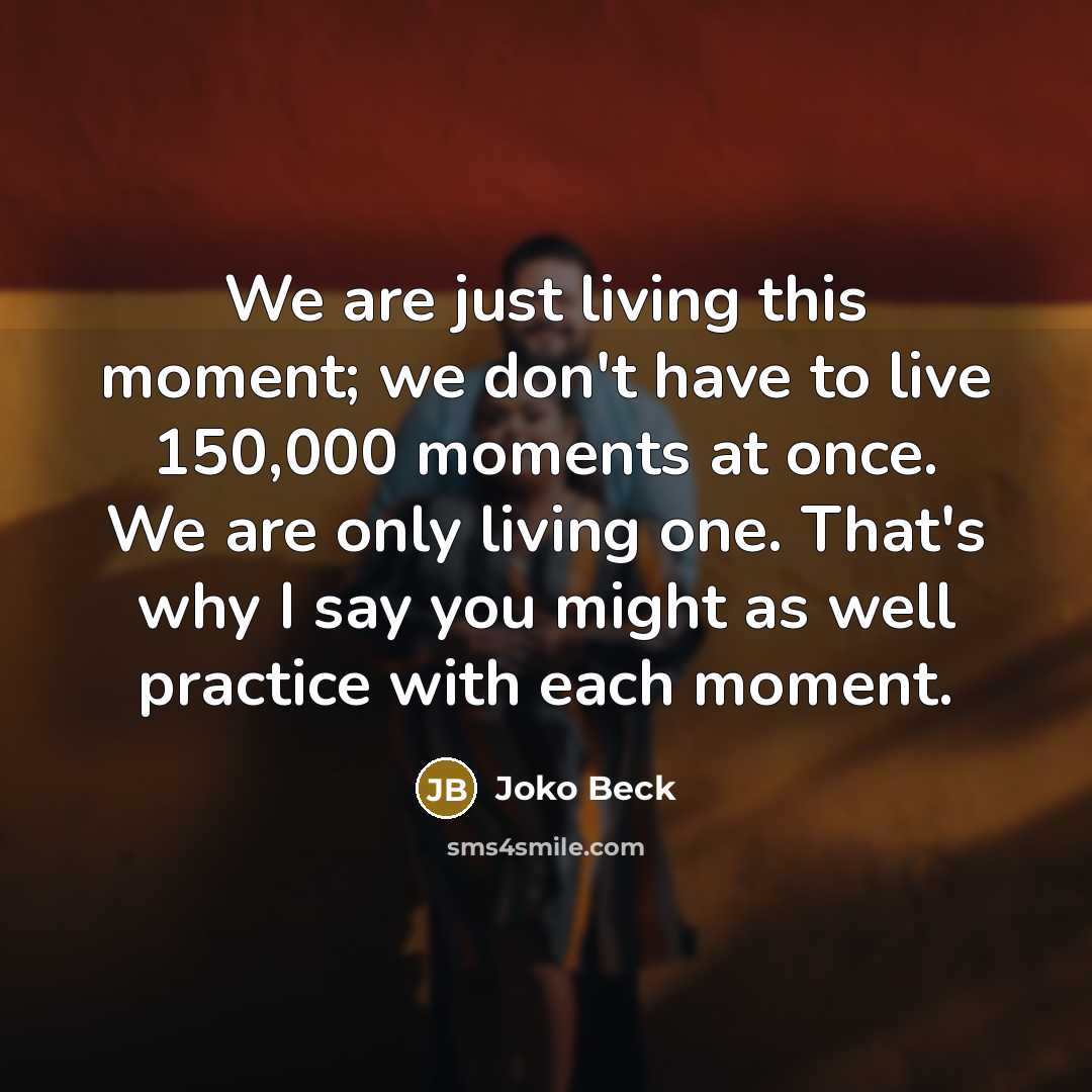 “We are just living this moment; we don't have to…” quote by Joko Beck