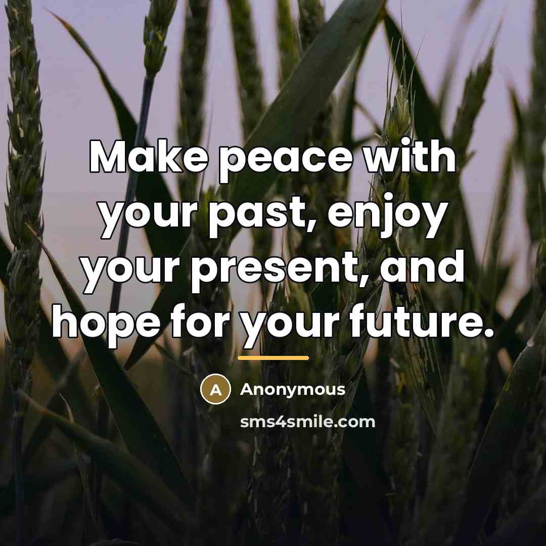 “Make peace with your past, enjoy your present, and hope…” quote by Anonymous