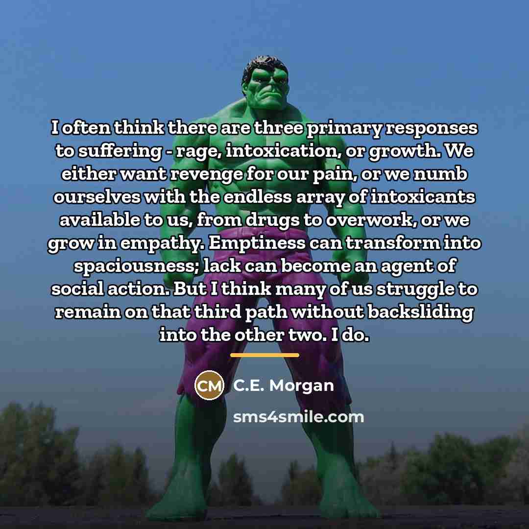 “I often think there are three primary responses to suffering…” quote by C.E. Morgan