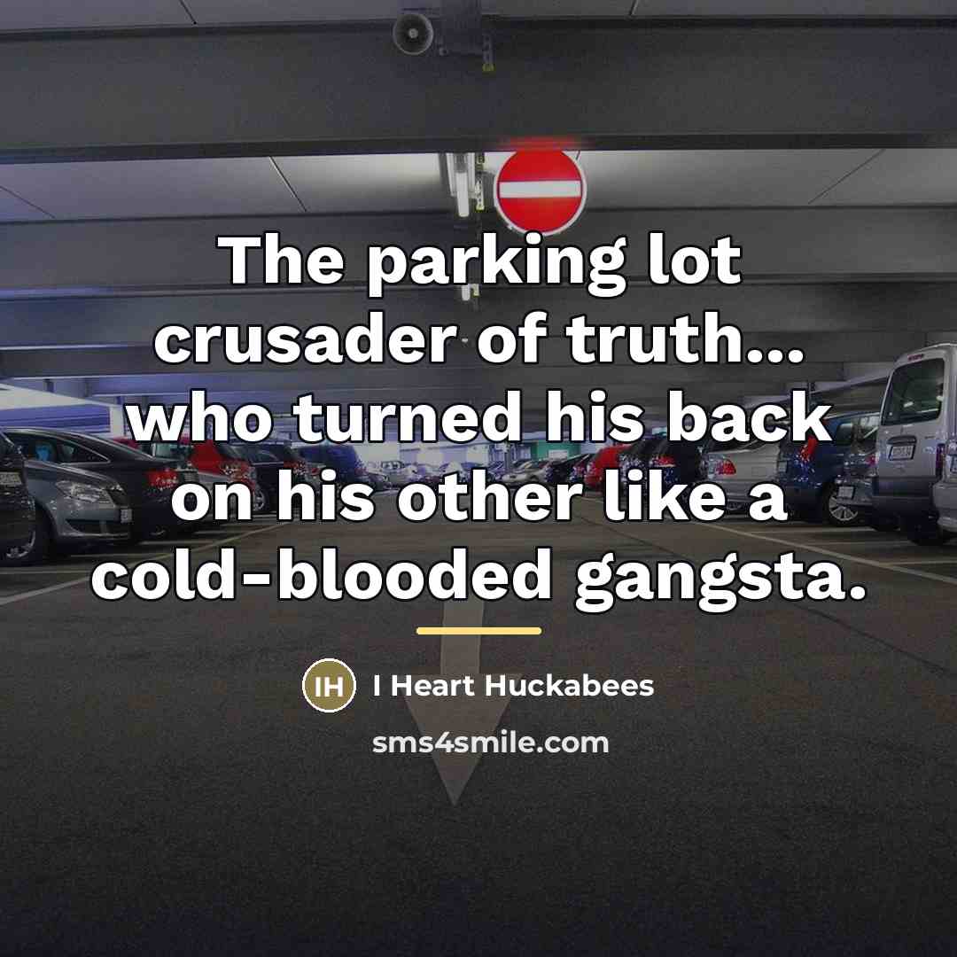 “The parking lot crusader of truth... who turned his back…” quote by I Heart Huckabees
