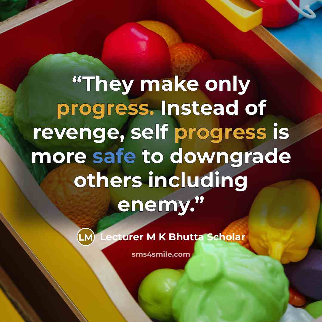 “They make only progress. Instead of revenge, self progress is more safe to downgrade others including enemy.” quote by Lecturer M K Bhutta Scholar