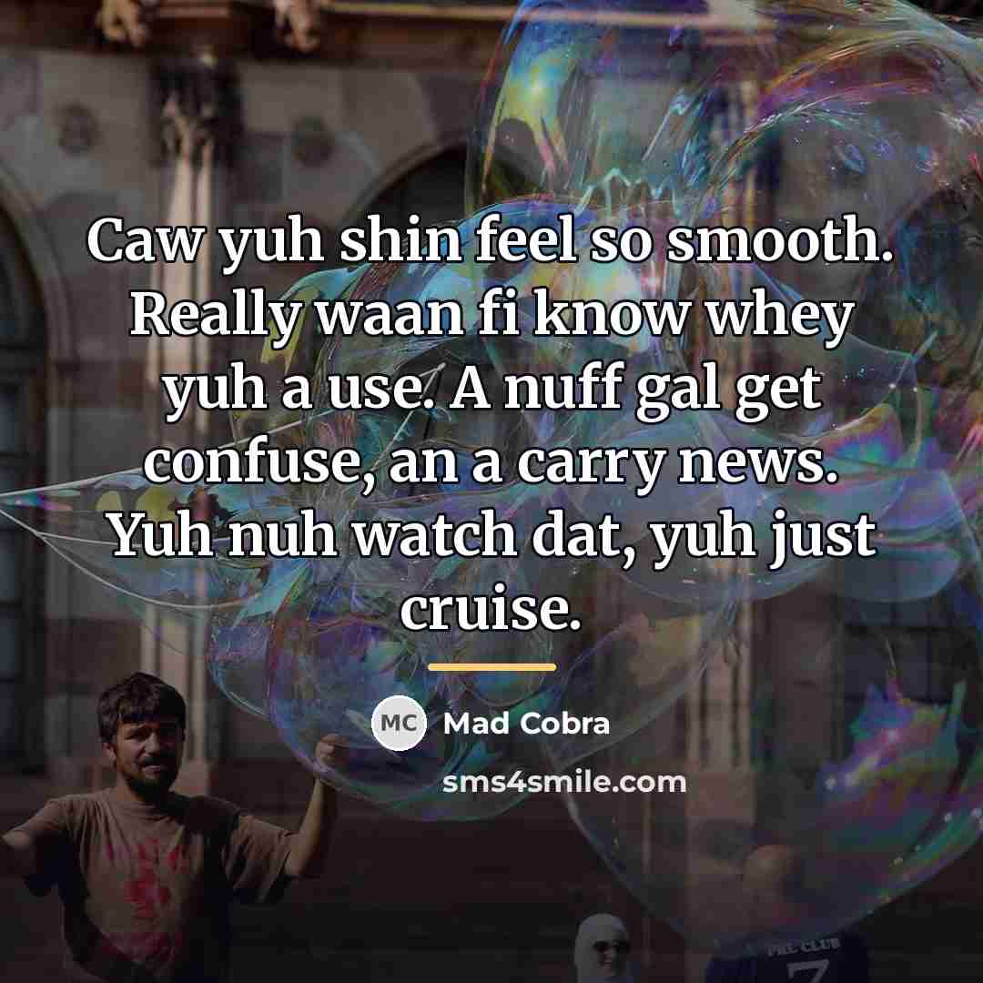 “Caw yuh shin feel so smooth. Really waan fi know…” quote by Mad Cobra