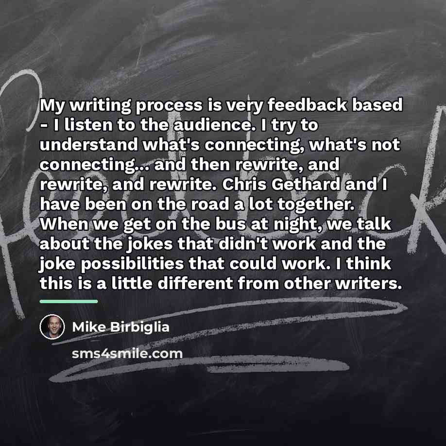 “My writing process is very feedback based - I listen…” quote by Mike Birbiglia