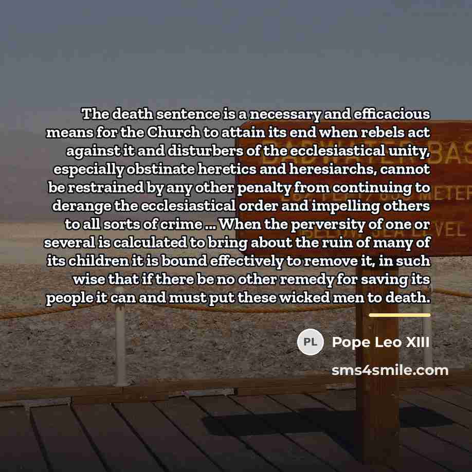 “The death sentence is a necessary and efficacious means for…” quote by Pope Leo XIII