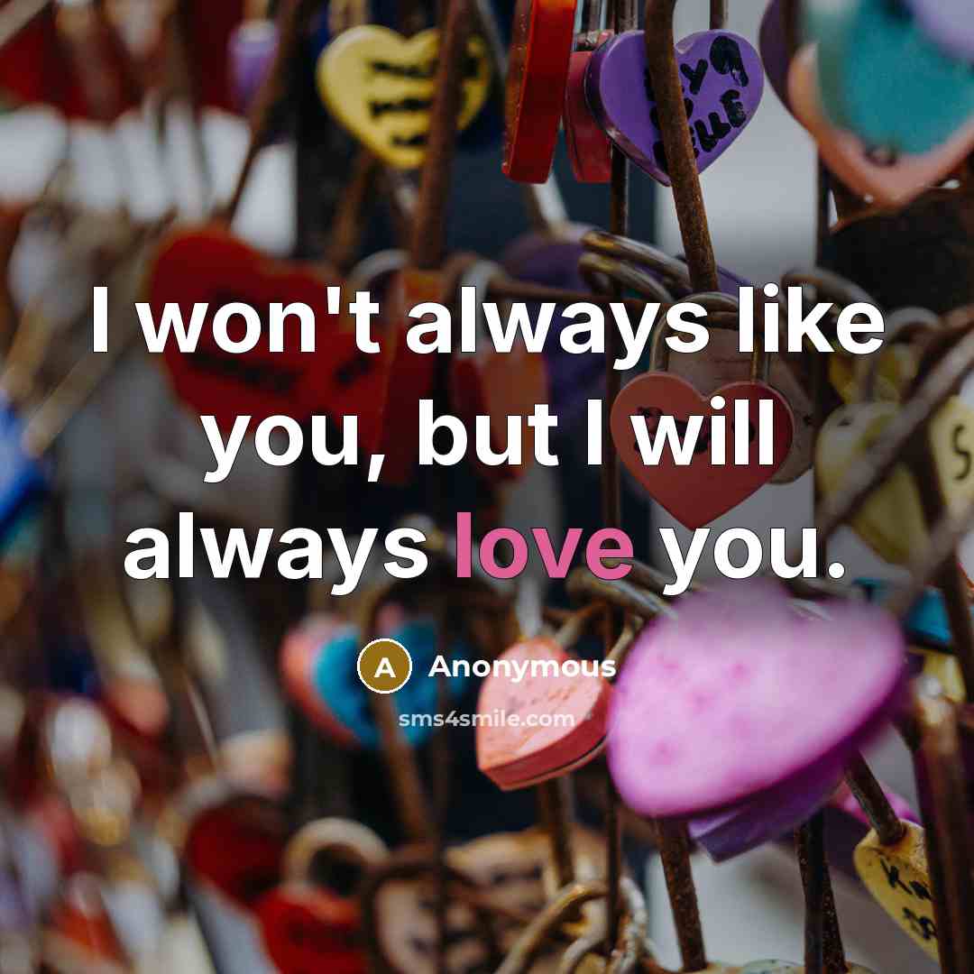 “I won't always like you, but I will always love you.” quote by Anonymous