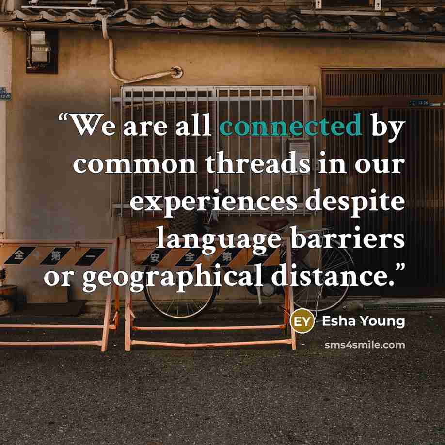 “We are all connected by common threads in our experiences despite language barriers or geographical distance.” quote by Esha Young
