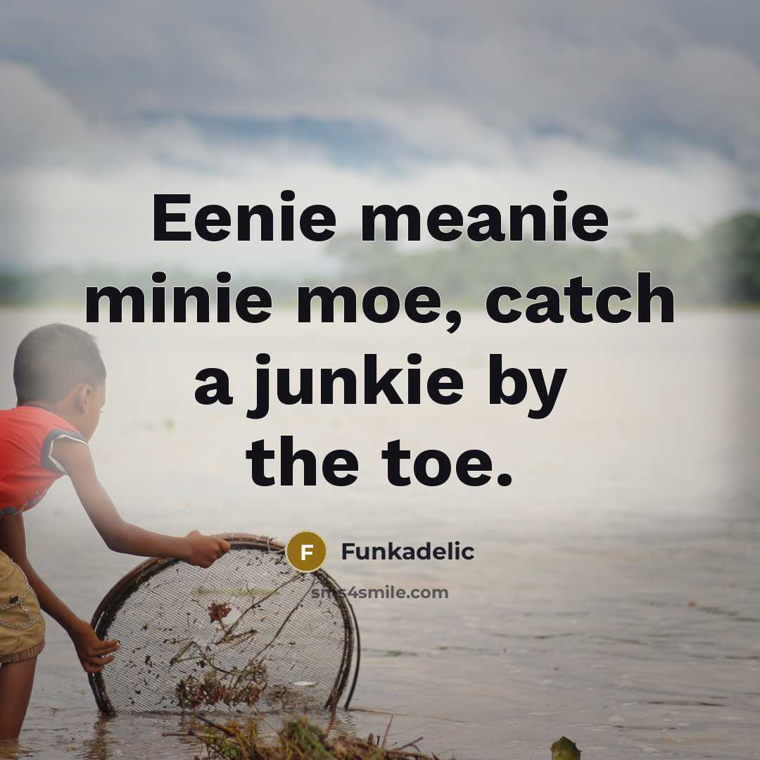 “Eenie meanie minie moe, catch a junkie by the toe.” quote by Funkadelic