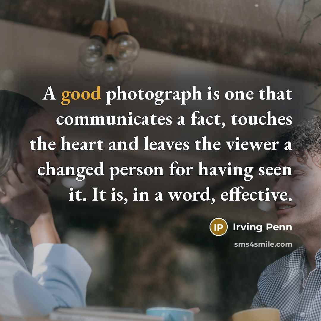 “A good photograph is one that communicates a fact, touches…” quote by Irving Penn