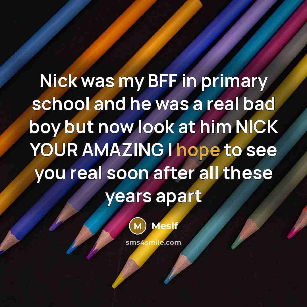 “Nick was my BFF in primary school and he was…” quote by Meslf