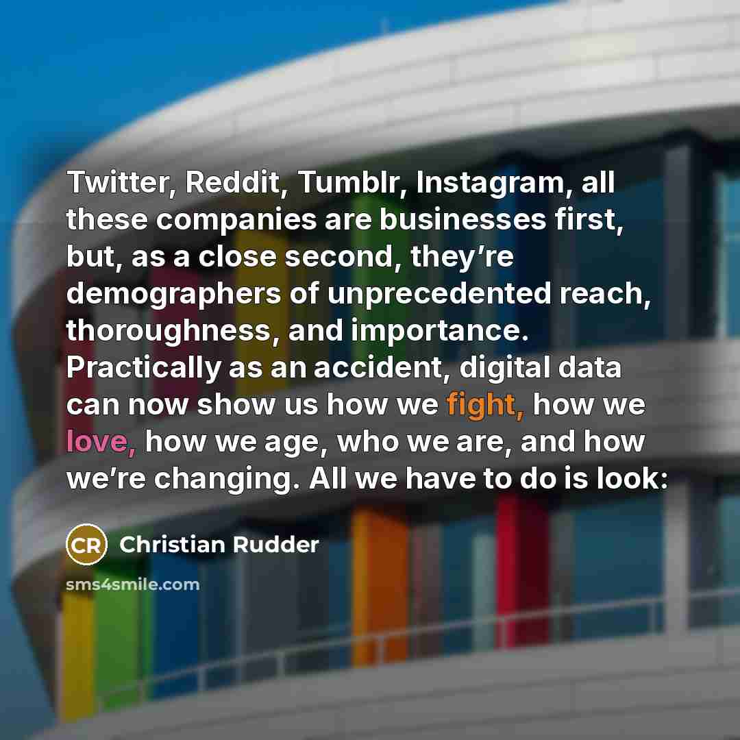 “Twitter, Reddit, Tumblr, Instagram, all these companies are businesses first,…” quote by Christian Rudder
