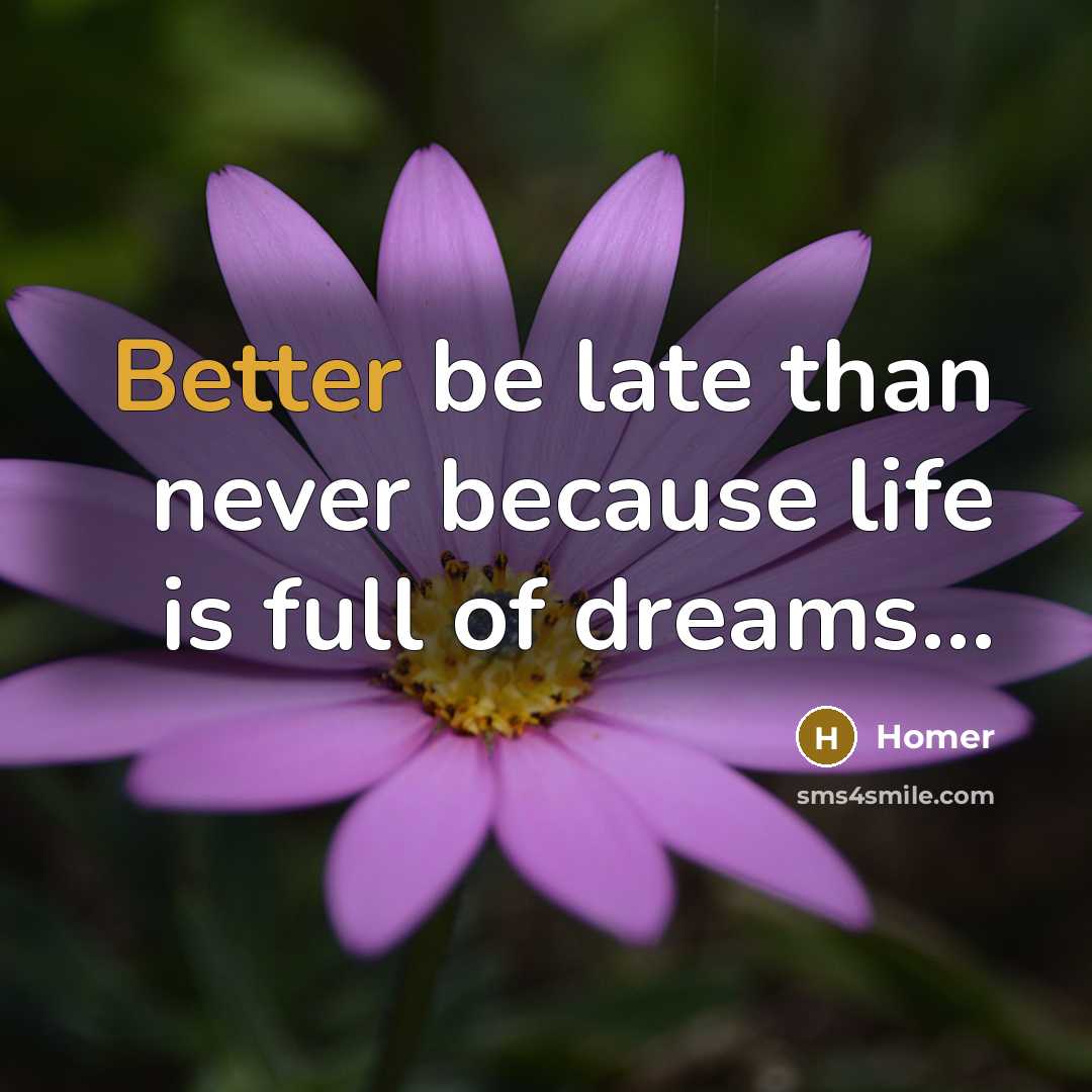 “Better be late than never because life is full of dreams…” quote by Homer