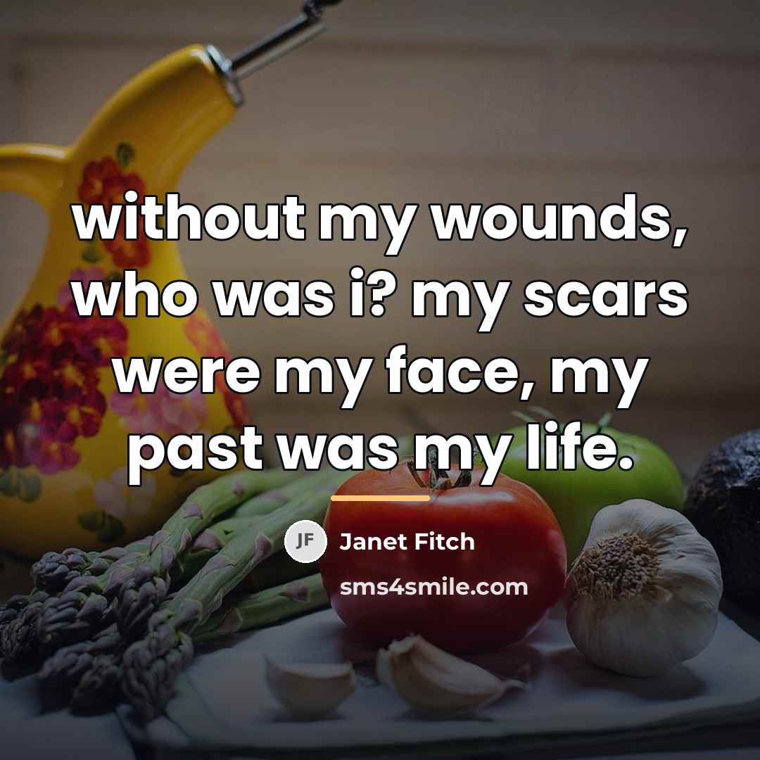 “without my wounds, who was i? my scars were my…” quote by Janet Fitch