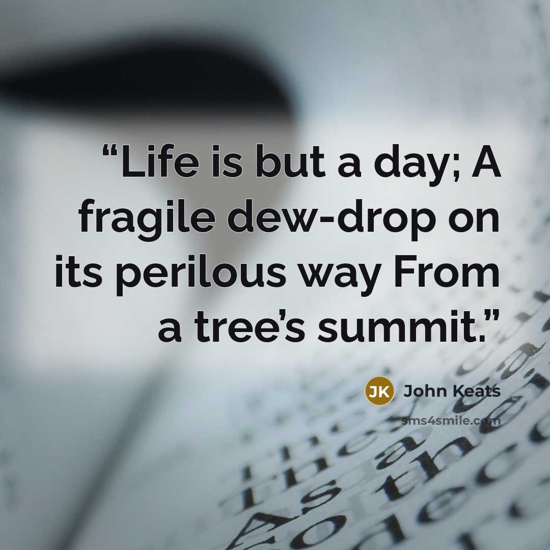 “Life is but a day; A fragile dew-drop on its perilous way From a tree’s summit.” quote by John Keats