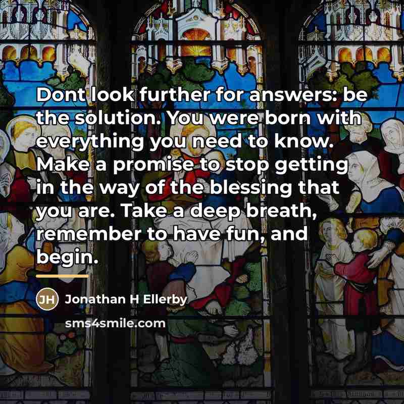 “Dont look further for answers: be the solution. You were…” quote by Jonathan H Ellerby