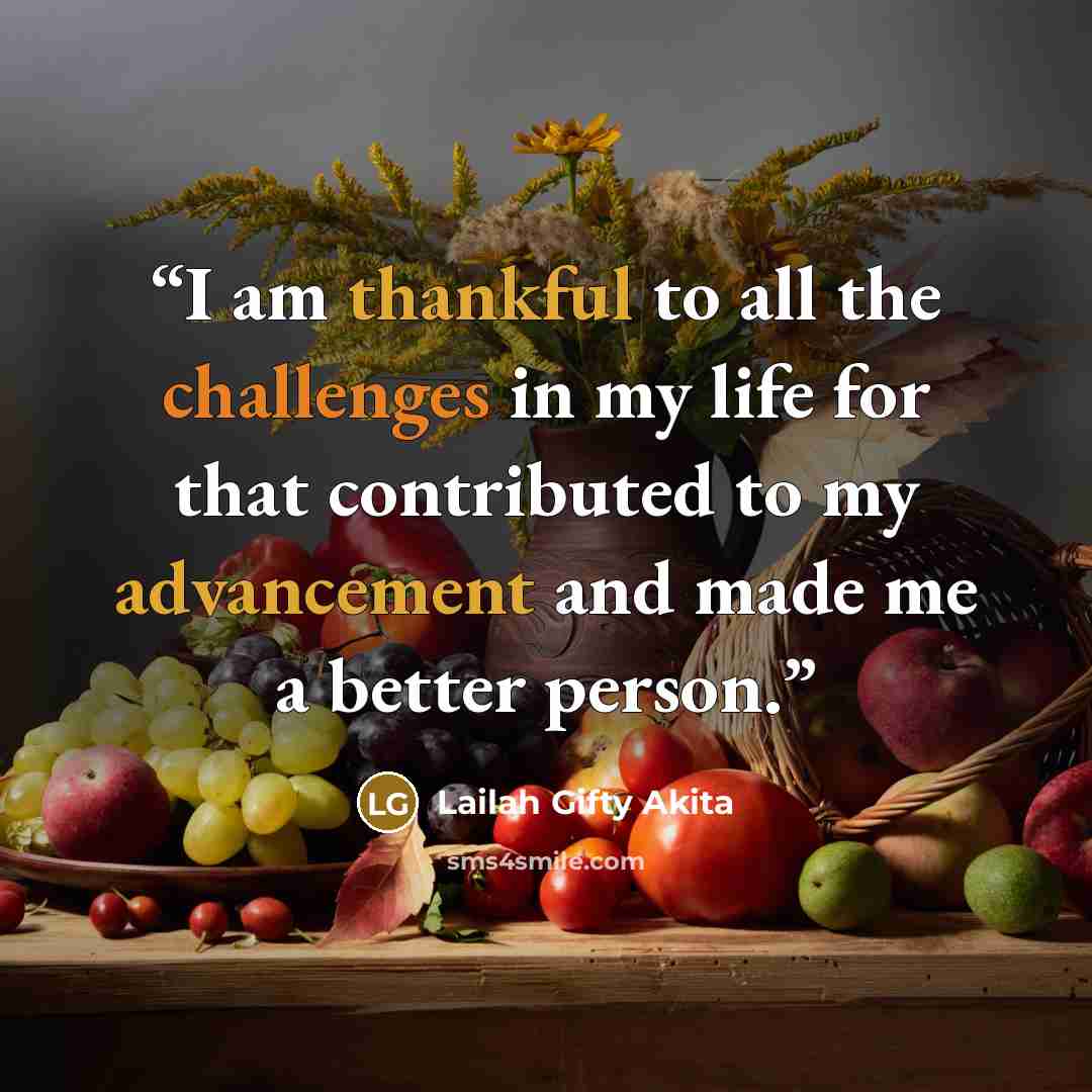 “I am thankful to all the challenges in my life for that contributed to my advancement and made me a better person.” quote by Lailah Gifty Akita