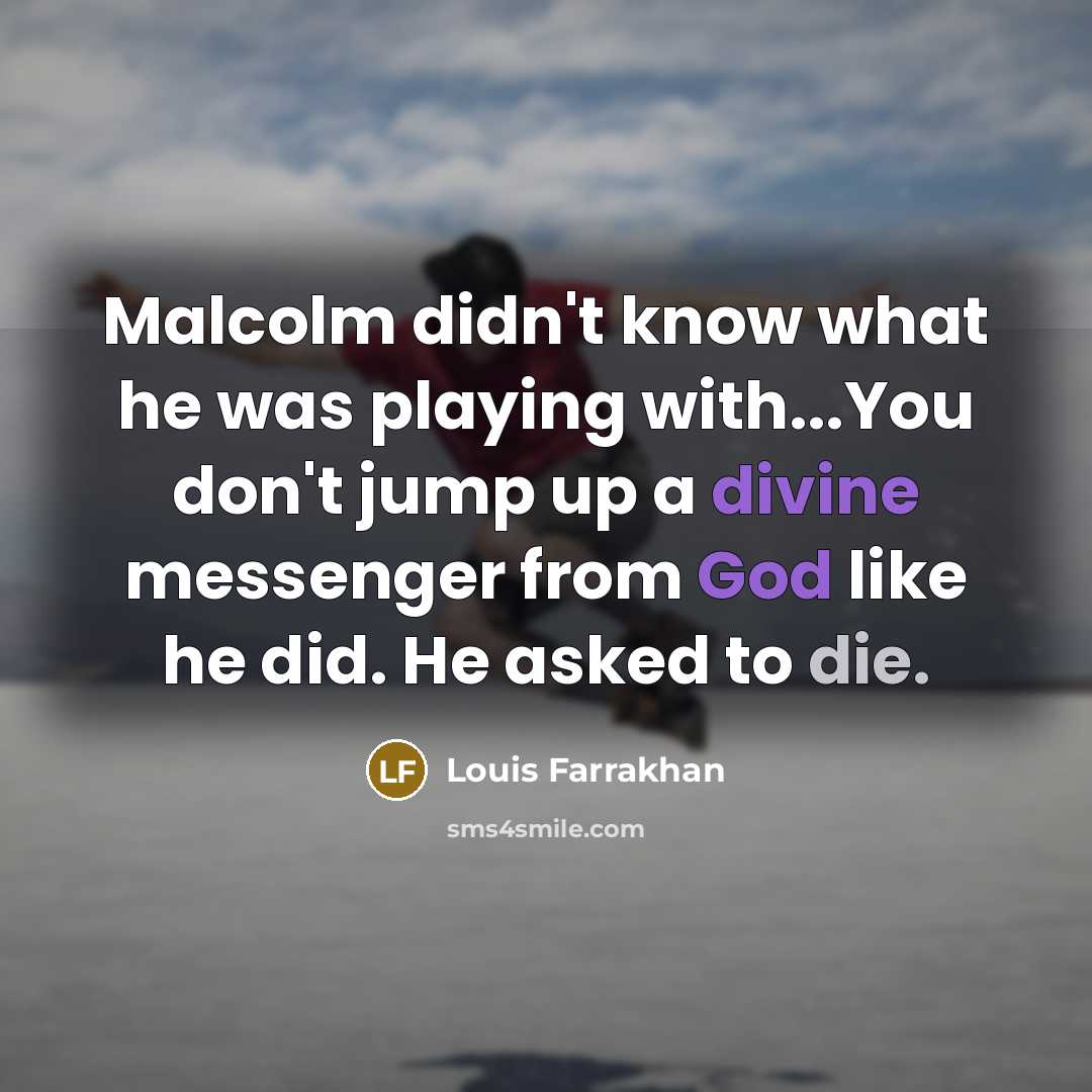 “Malcolm didn't know what he was playing with...You don't jump up a divine messenger from God like he did. He asked to die.” quote by Louis Farrakhan