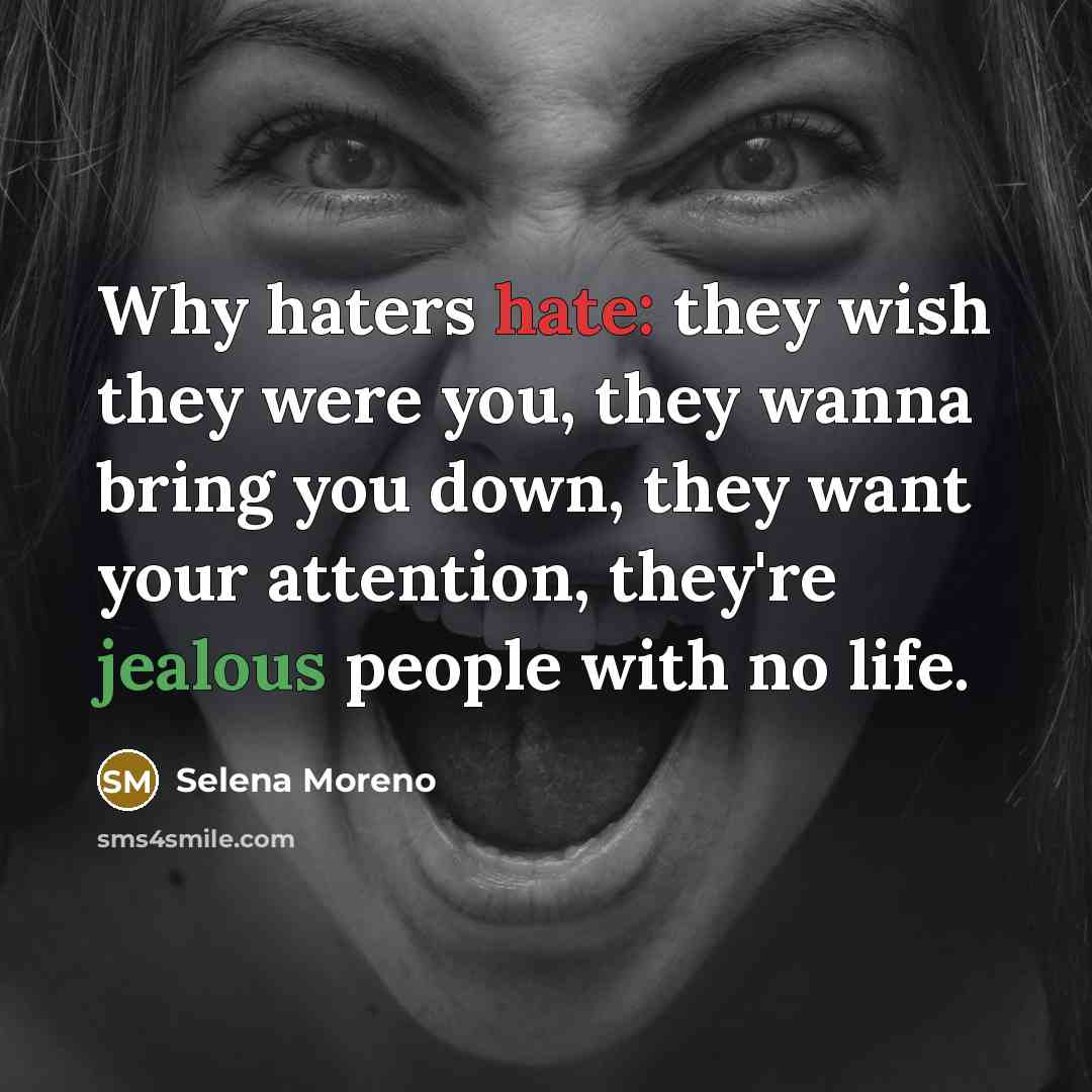 “Why haters hate: they wish they were you, they wanna bring you down, they want your attention, they're jealous people with no life.” quote by Selena Moreno