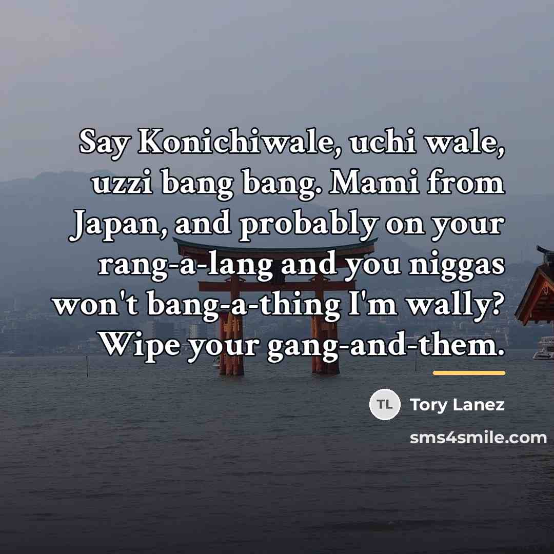 “Say Konichiwale, uchi wale, uzzi bang bang. Mami from Japan,…” quote by Tory Lanez