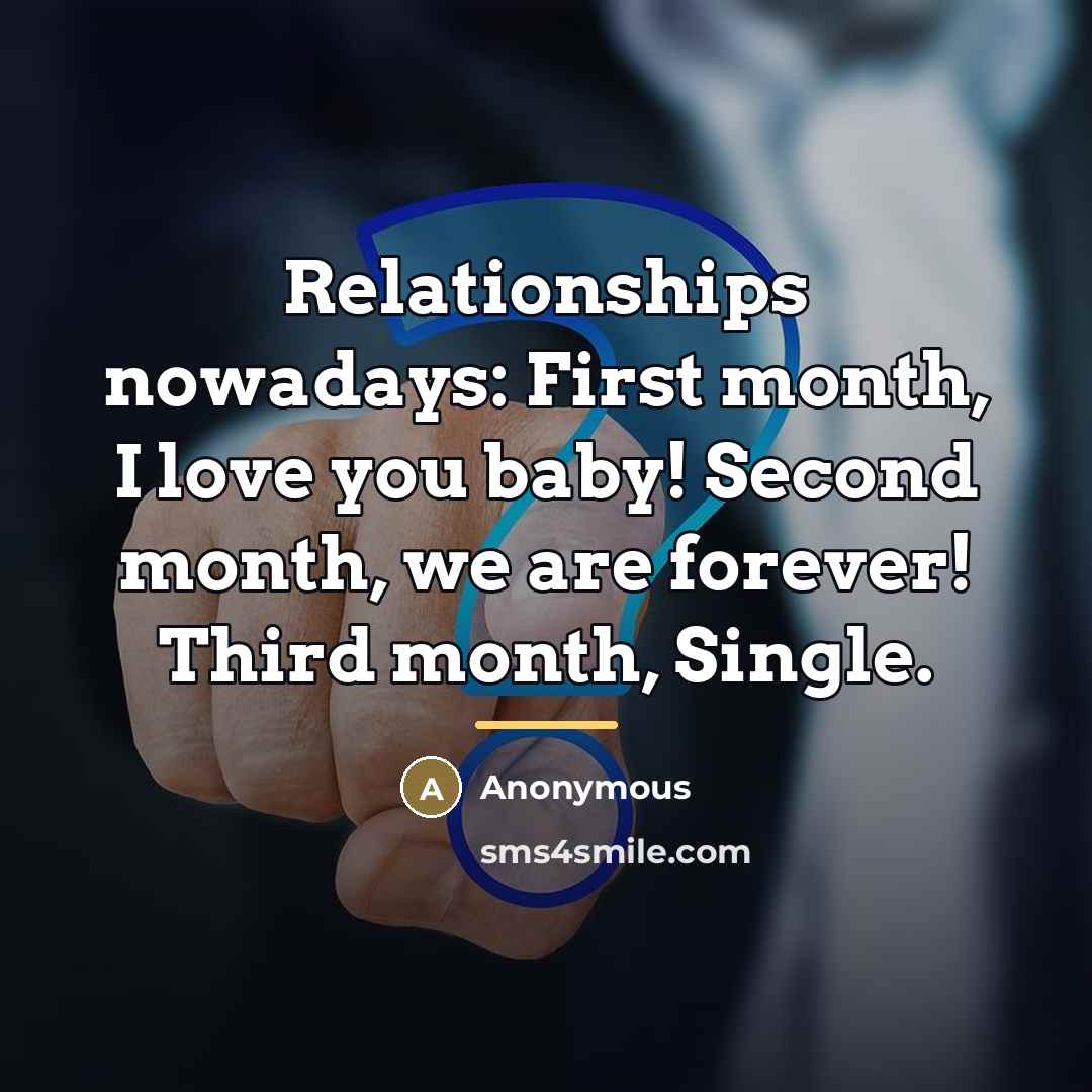 “Relationships nowadays: First month, I love you baby! Second month,…” quote by Anonymous
