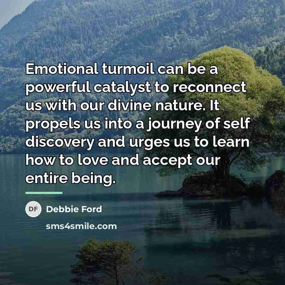 “Emotional turmoil can be a powerful catalyst to reconnect us…” quote by Debbie Ford