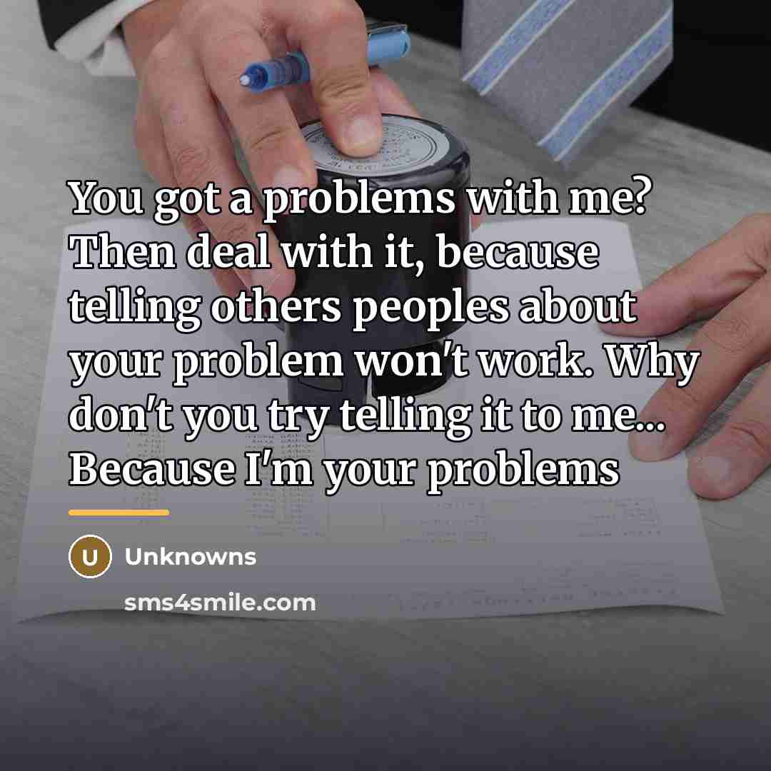 “You got a problems with me? Then deal with it,…” quote by Unknowns