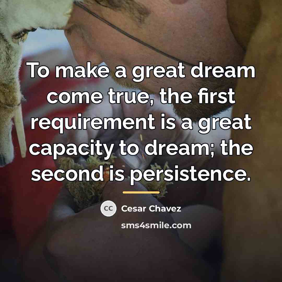 “To make a great dream come true, the first requirement…” quote by Cesar Chavez