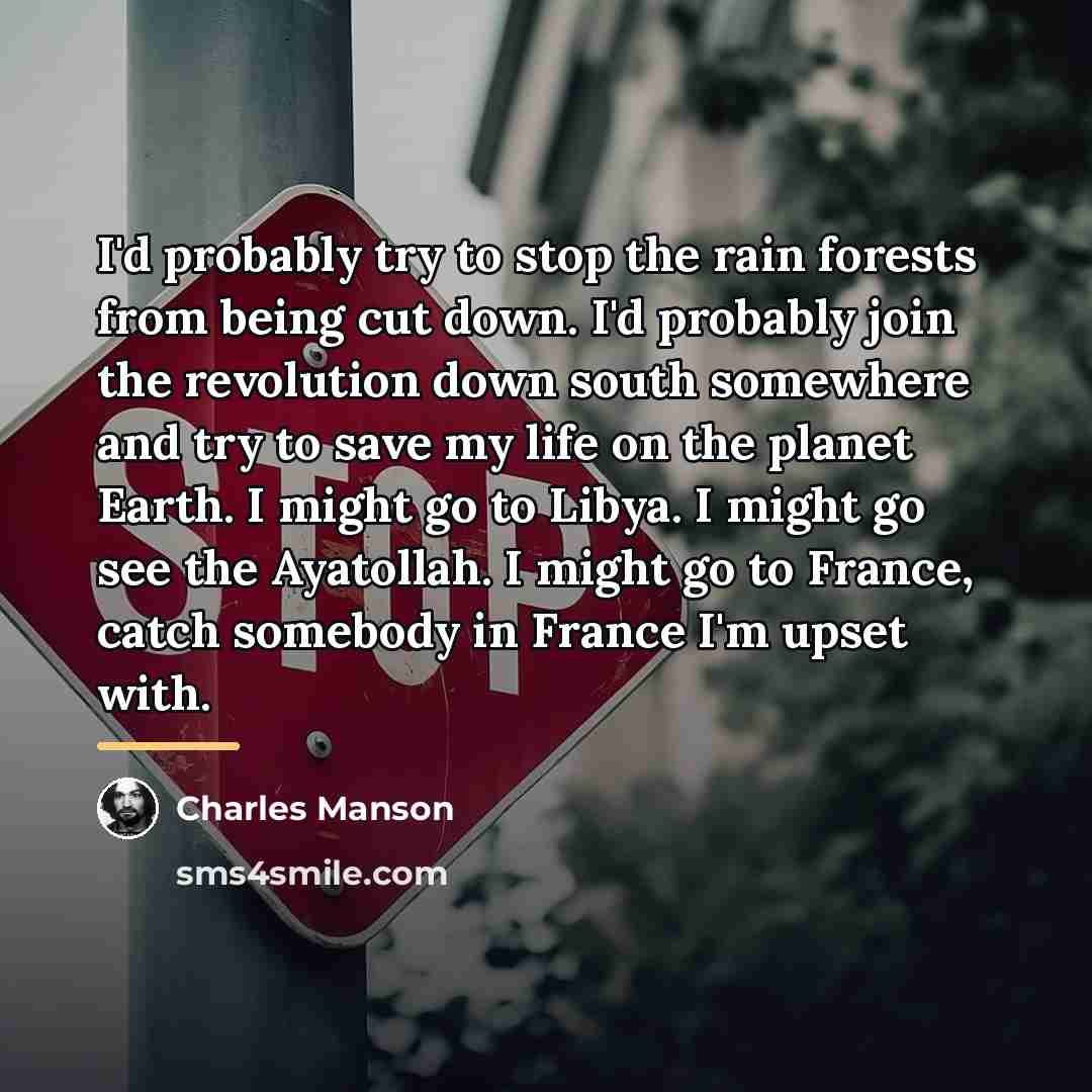 “I'd probably try to stop the rain forests from being…” quote by Charles Manson