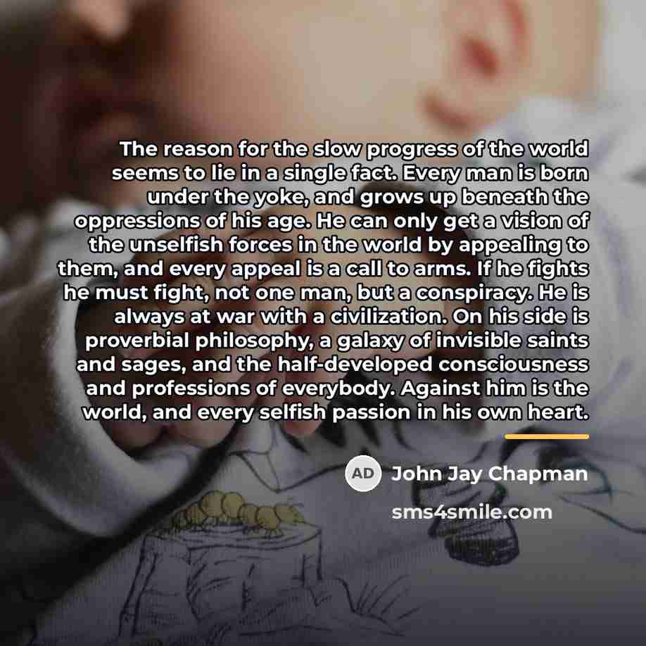 “The reason for the slow progress of the world seems…” quote by John Jay Chapman