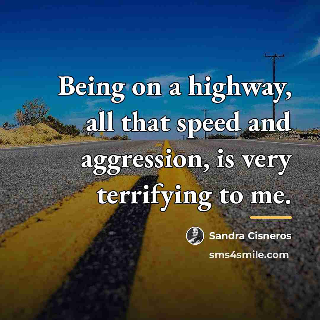 “Being on a highway, all that speed and aggression, is…” quote by Sandra Cisneros
