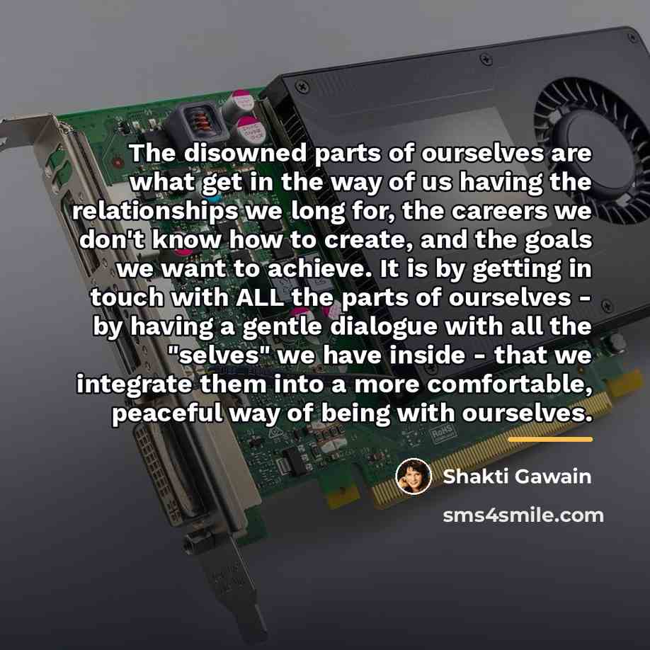 “The disowned parts of ourselves are what get in the…” quote by Shakti Gawain