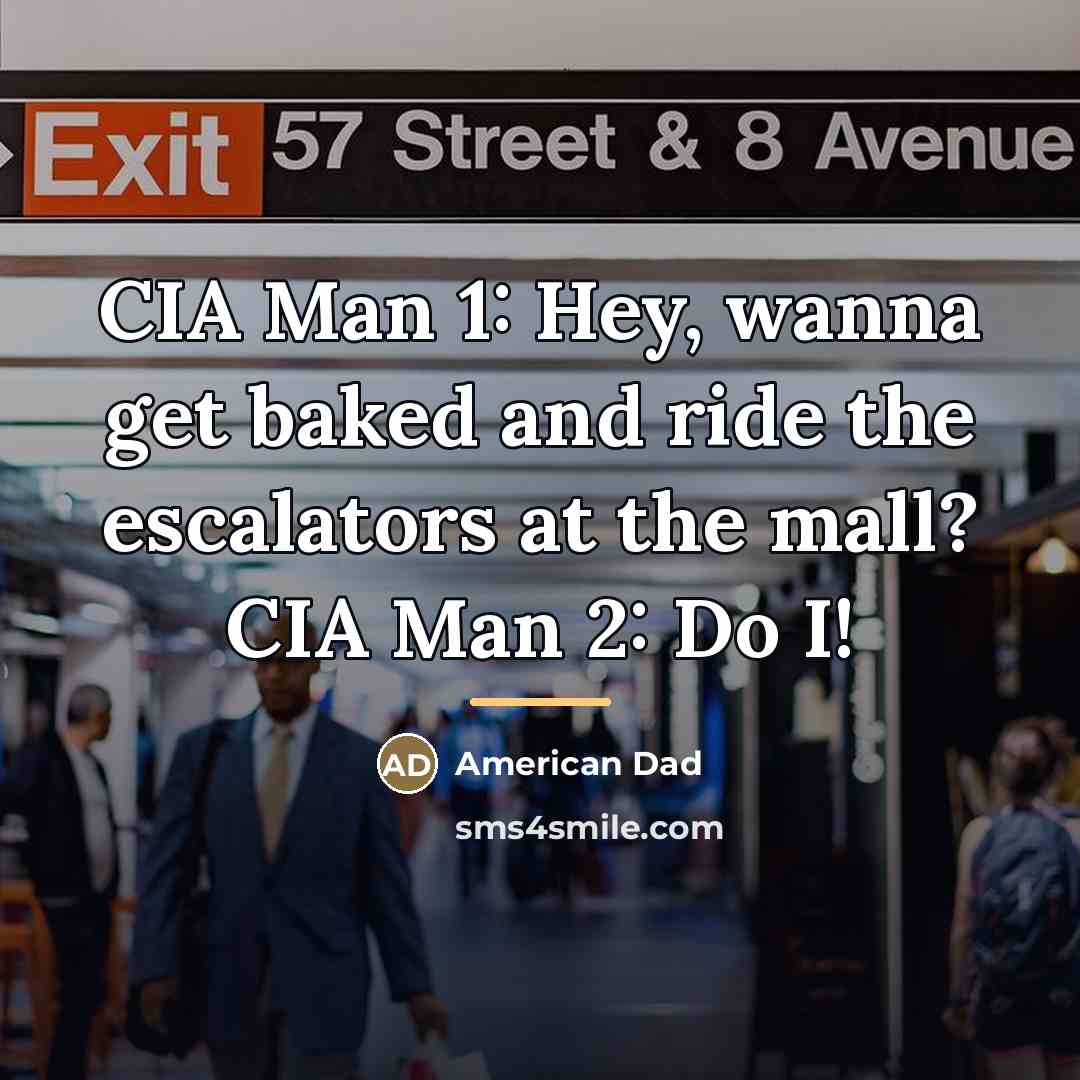 “CIA Man 1: Hey, wanna get baked and ride the…” quote by American Dad
