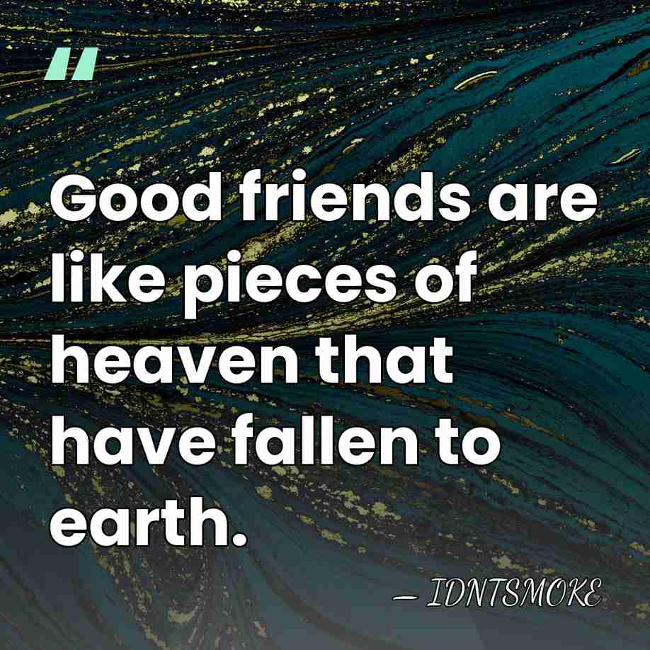 Good friends are like pieces of heaven that have fallen to earth. - IDNTSMOKE