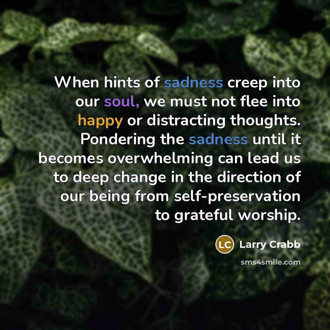 “When hints of sadness creep into our soul, we must…” quote by Larry Crabb