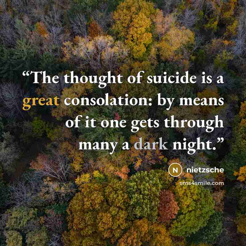 “The thought of suicide is a great consolation: by means of it one gets through many a dark night.” quote by Nietzsche