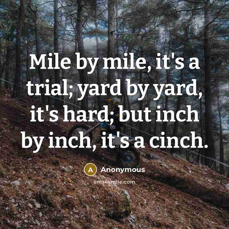 “Mile by mile, it's a trial; yard by yard, it's…” quote by Anonymous