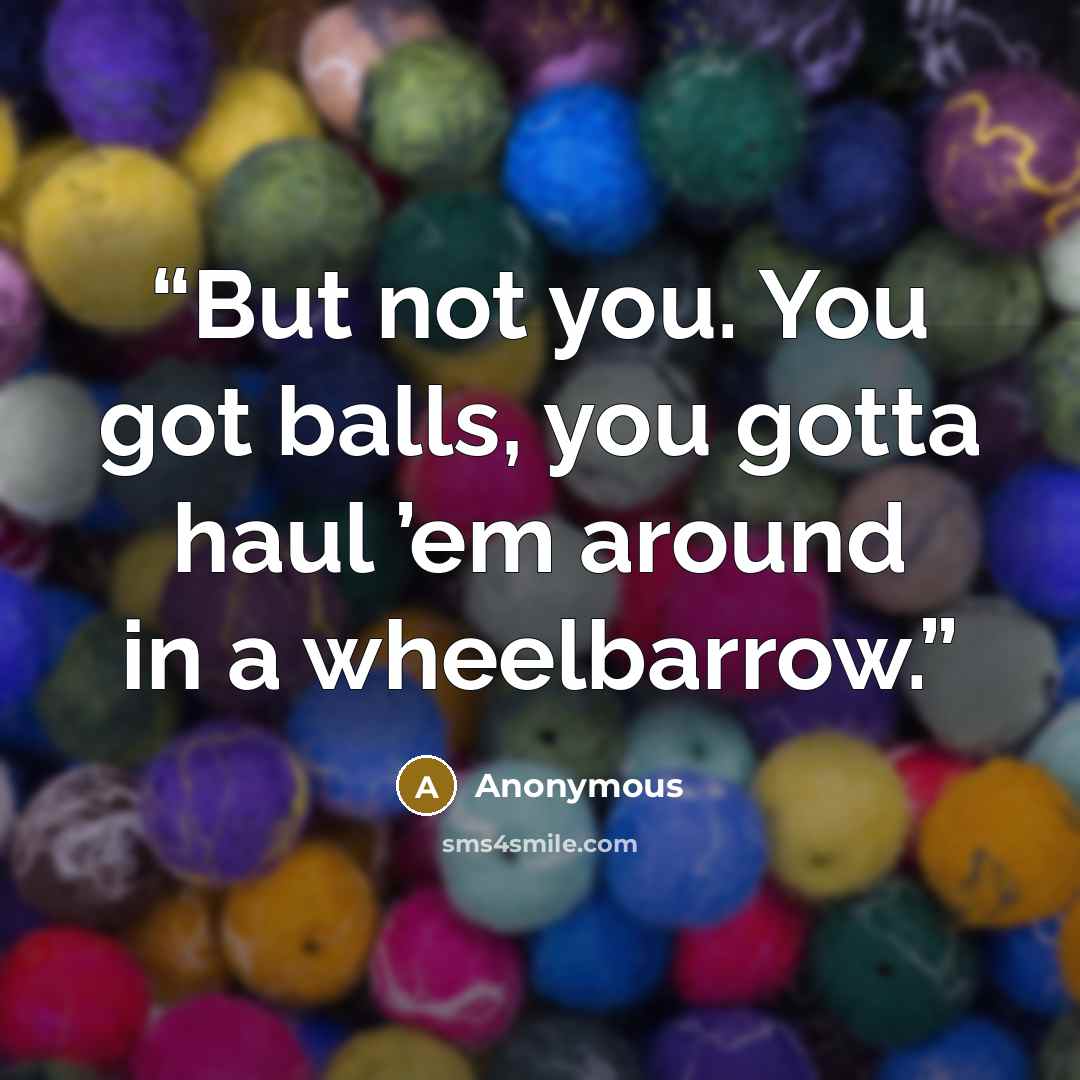 “But not you. You got balls, you gotta haul ’em around in a wheelbarrow.” quote by Anonymous