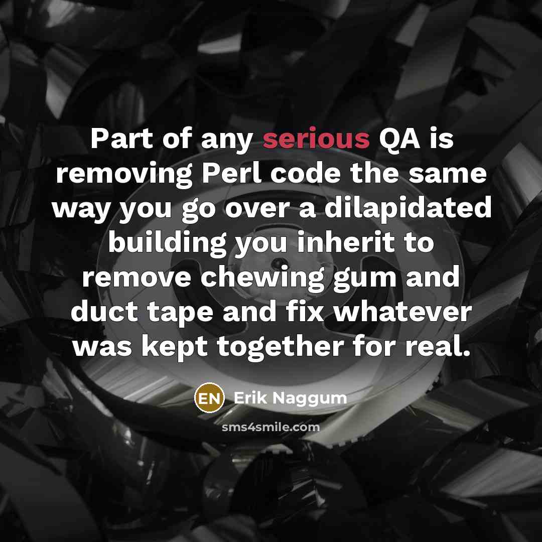 “Part of any serious QA is removing Perl code the…” quote by Erik Naggum
